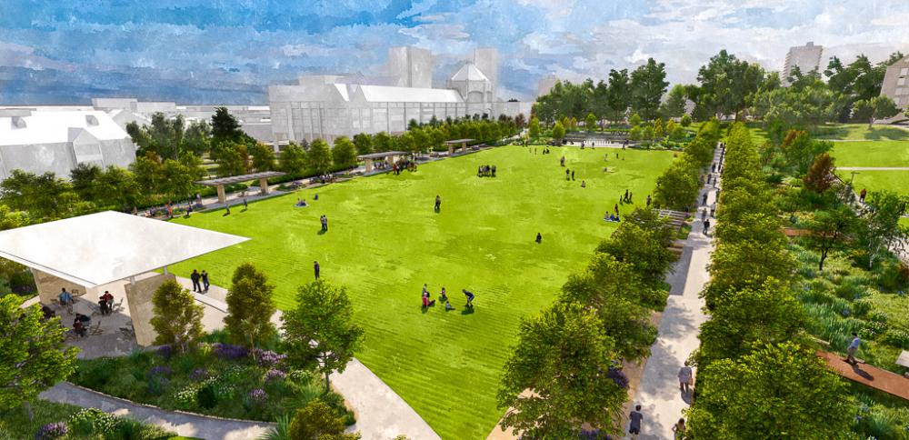 Rendering of the campus quadrangle Rendering of the campus quadrangle