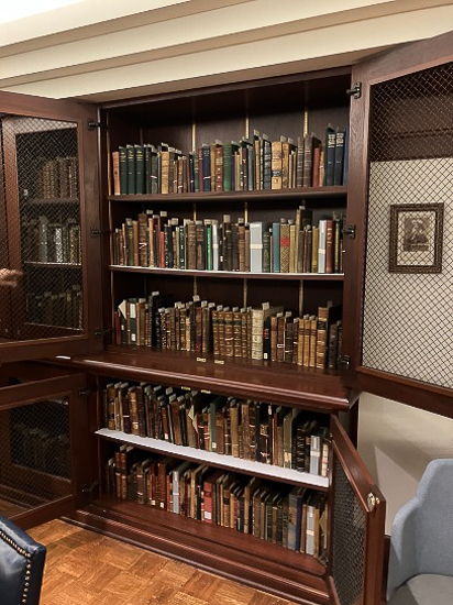 Some of Blumberg's books in the Rare Books Room.
