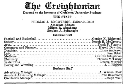 Creightonian staff list 1925