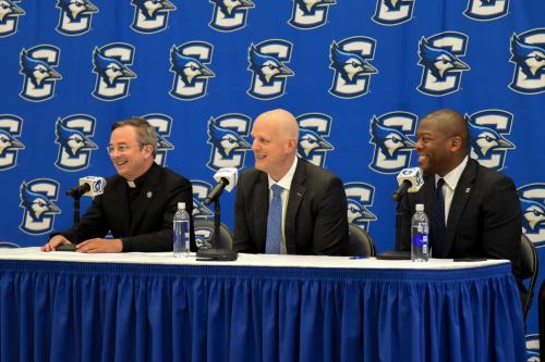 A basketball coach's first press conference