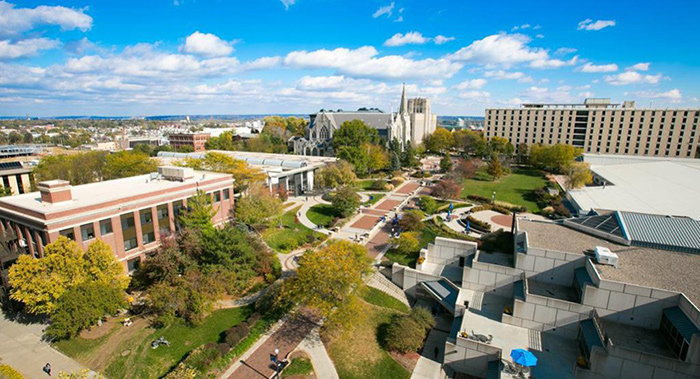 Image of Creighton's Omaha campus from above.