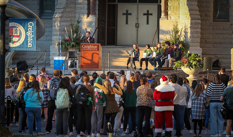 Students gather at the Celebration of Light ceremony..