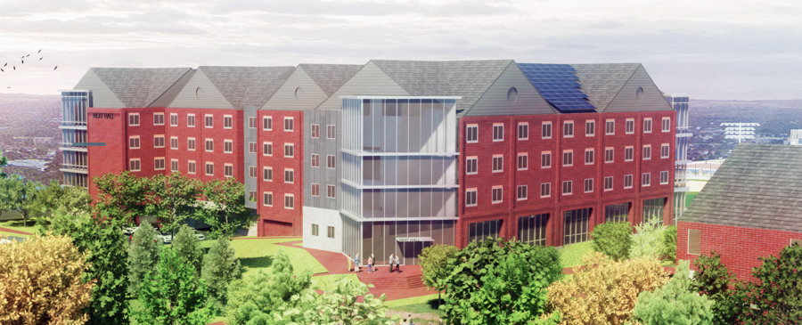 Rendering of sophomore dorm. Holland Basham Architects