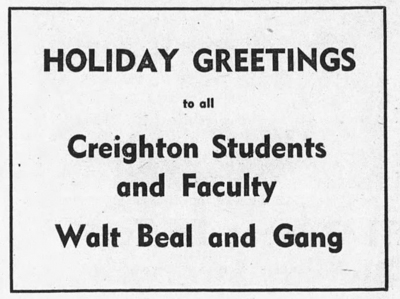 Holiday greetings ad OWH Beal's