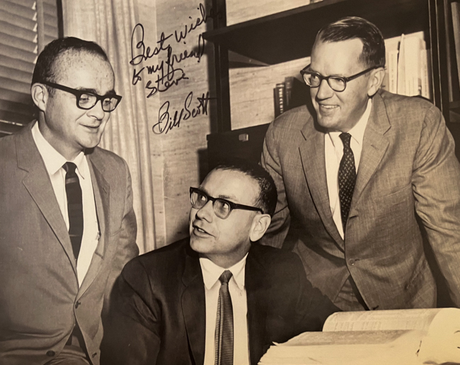 Warren Buffett, center, with his first two lieutenants, Bill Scott, left, and John Harding in May 1966.