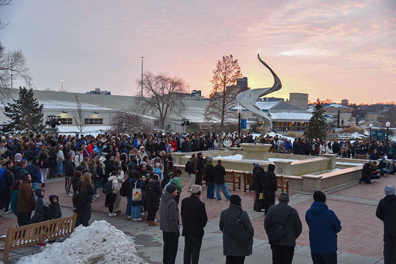 Faculty, staff and students gathered for the Christmas lighting