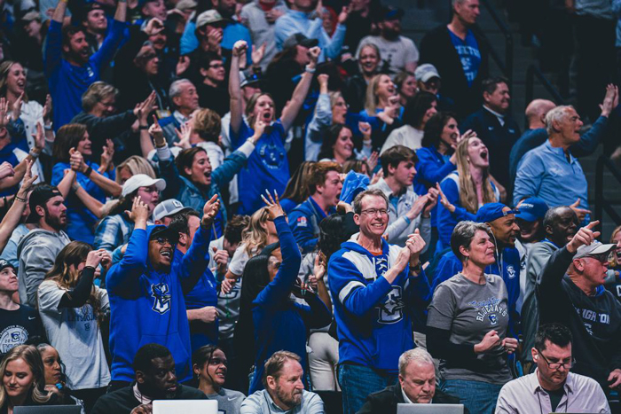 A crowd cheers at a Jays game.