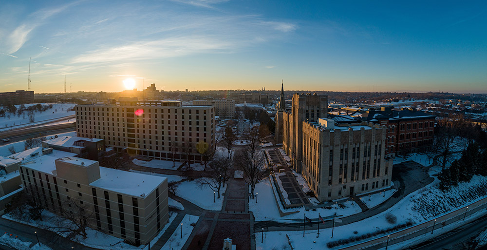 9 gorgeous aerial views of a snowy Creighton campus at magic hour ...