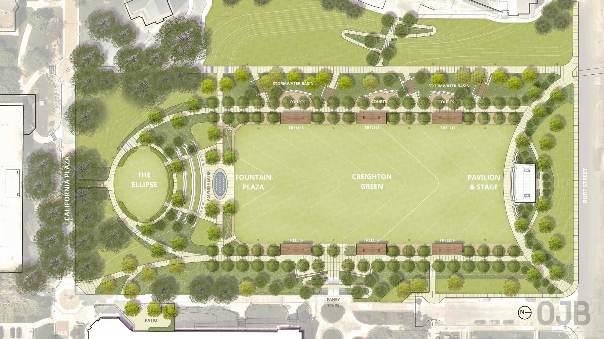 Planned layout of a campus park
