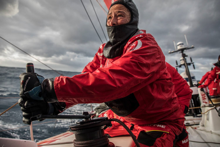 Sailor Tamara Echegoyen on the MAPFRE during the Volvo Ocean Race. Photo by Jen Edney.