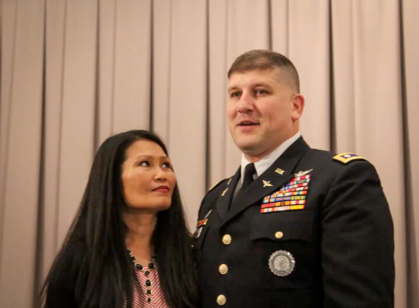 Rose and Matthew Badell at his promotion to Lieutenant Colonel in 2015.