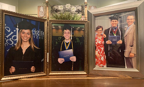 Graduation photos of (from left) Lyndie, James and Michael Pfeifer.