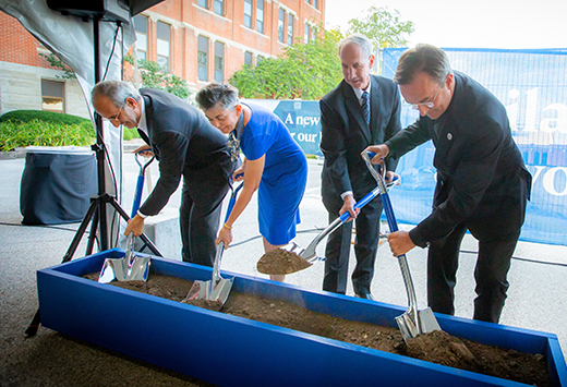 Jesuit Residence ceremonial groundbreaking with donors and Creighton leadership