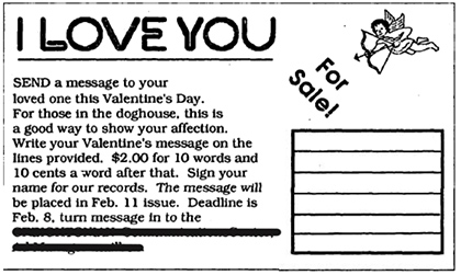 Creightonian classifieds for Valentine's Day