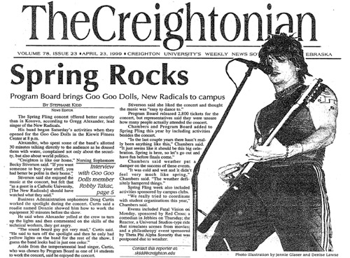 Goo Goo Dolls headline in Creightonian