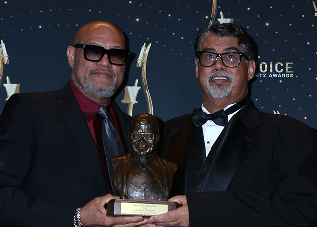 Alston with Fishburne and sculped award