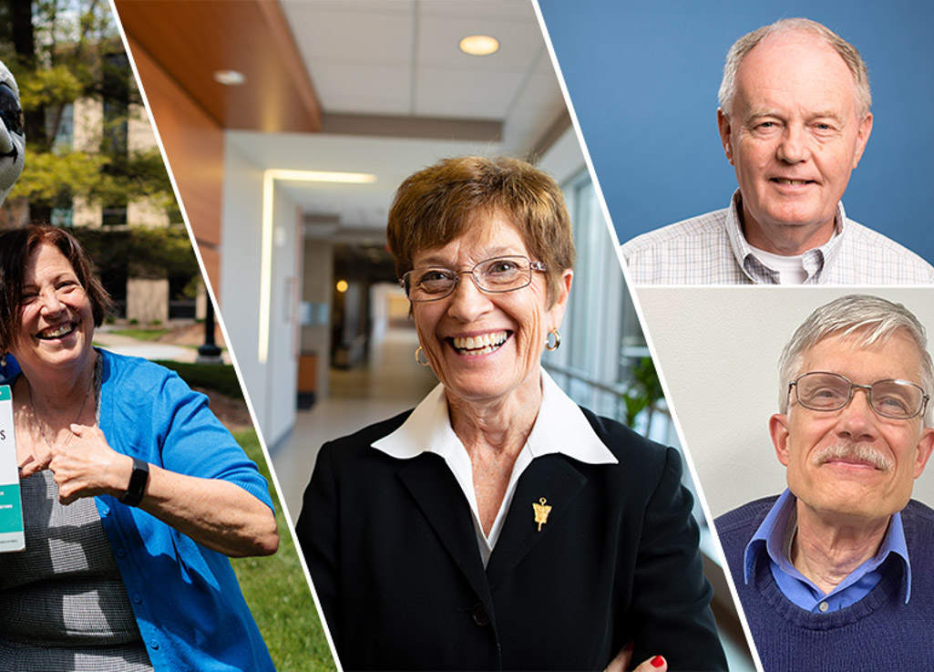 A collage of images of four retiring Creighton professors