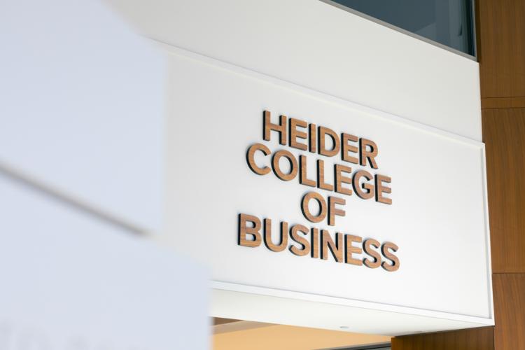 An image of a Heider College of Business sign