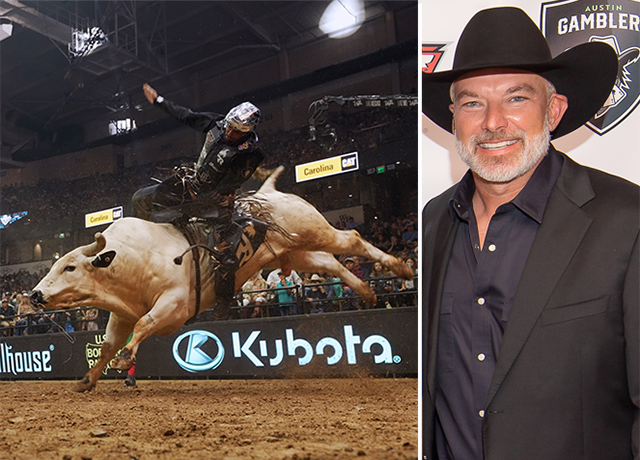 Images of JJ Gottsch and a man riding a bull