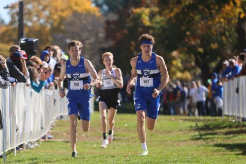 Jake Ziebarth and Michael Buckley compete at the BIG EAST Cross Country Championships.