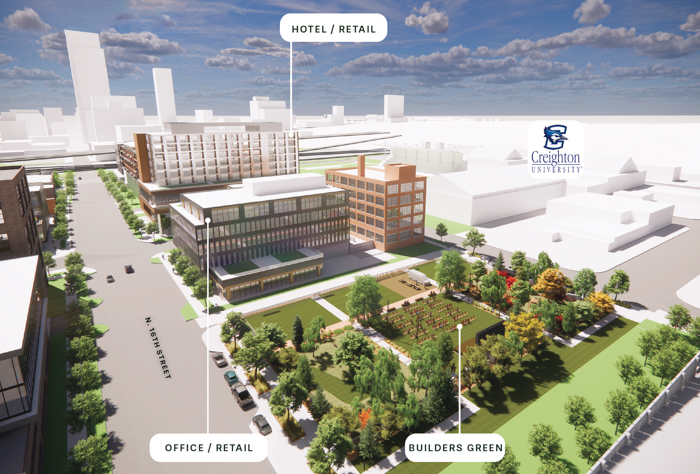 The Builder's District, viewed facing southwest from 16th and Cuming Streets. Image provided by Noddle Companies. The Builder's District, viewed facing southwest from 16th and Cuming Streets. Image provided by Noddle Companies.