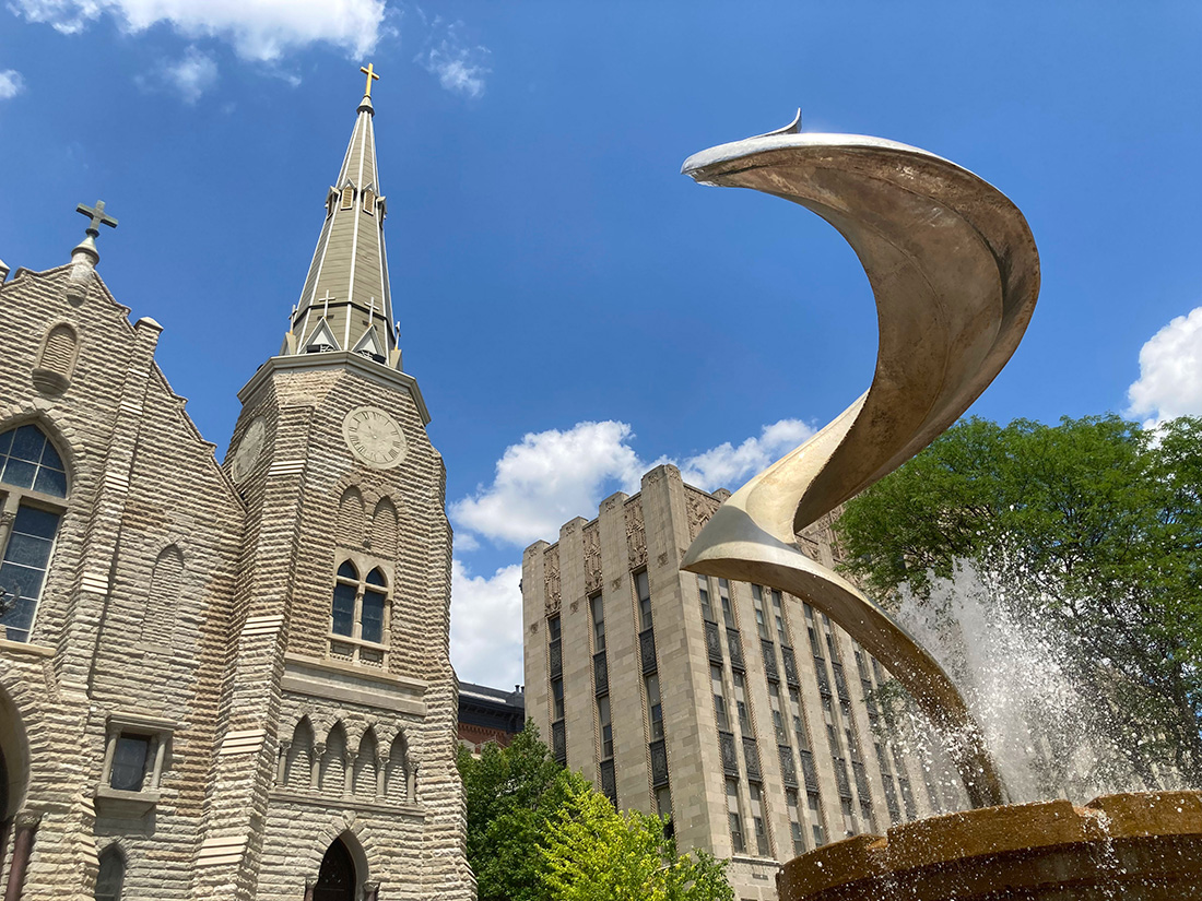 Images of Creighton's campus in the spring and summer.