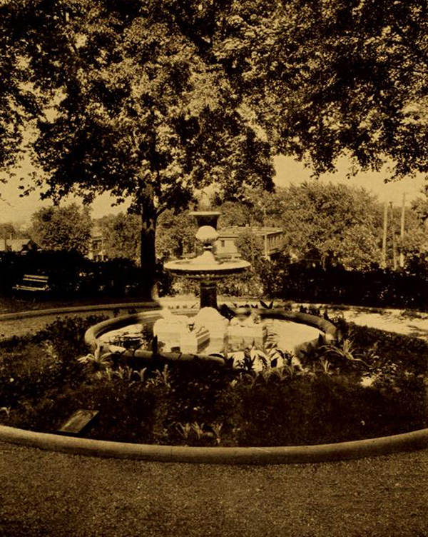 Creighton's first fountain, built in 1914, east of Creighton Hall.