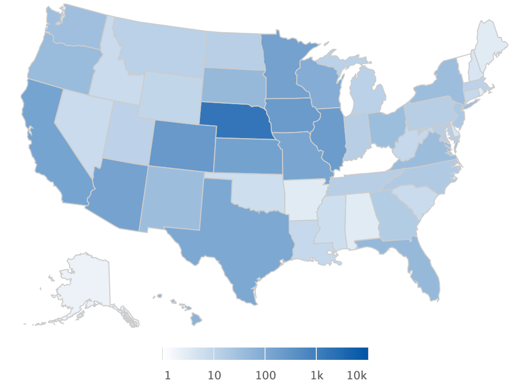 Top states for number of donors