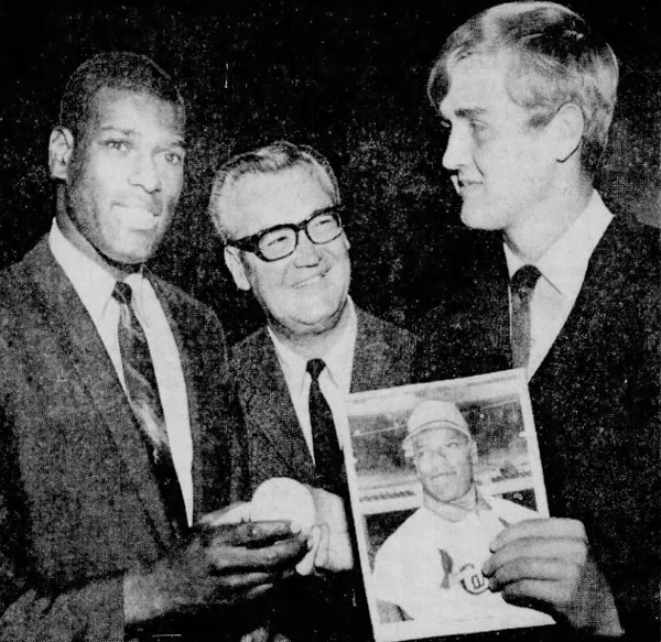 From left: Bob Gibson, Harry Caray and Steve Bahr, the teenager battling cancer whom Gibson gave an autographed ball.
