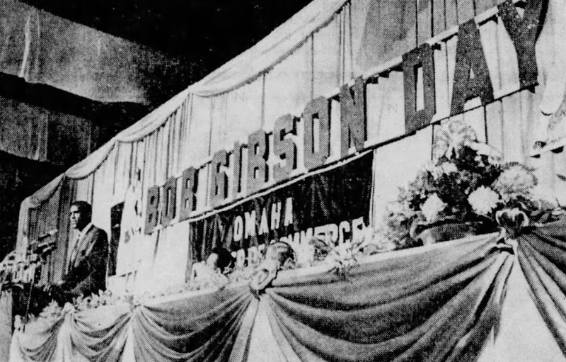 Bob Gibson speaks at the 1967 luncheon. 