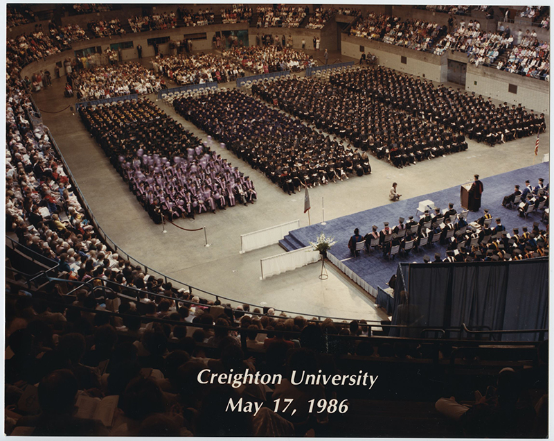 Image of Creighton graduation from the 1980s.