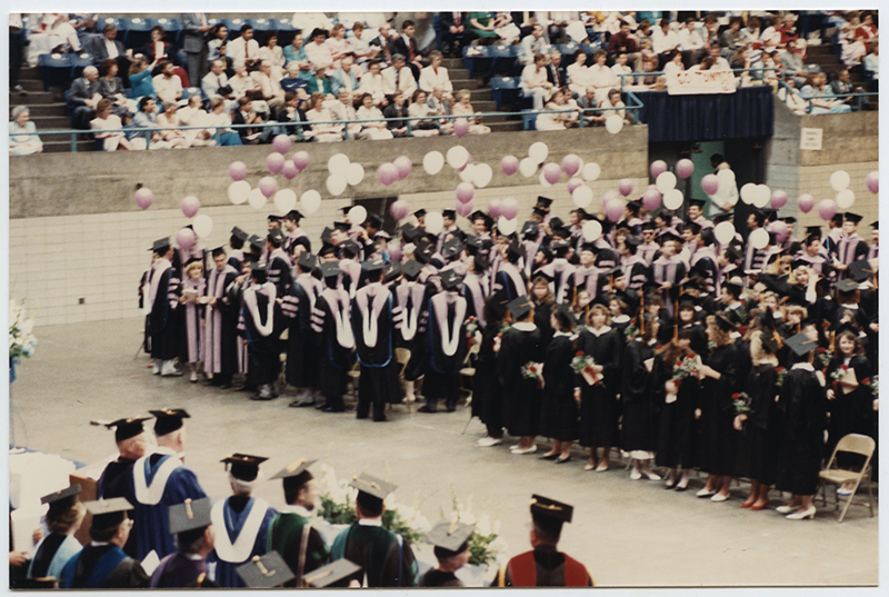 Image of Creighton graduation from the 1980s.