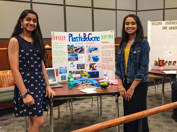 Students present their invention at a Young Inventors Showcase event.