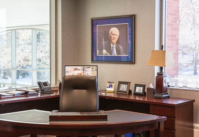 The picture of Charles Heider in Heider College of Business Dean Anthony Hedrickson's office.