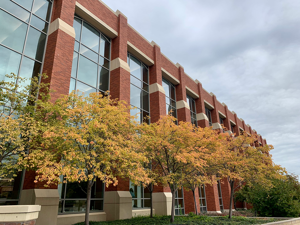 fall foliage by the Harper Center