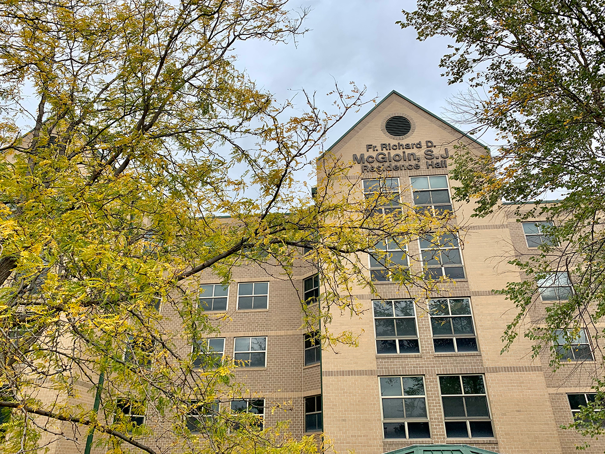 fall foliage in front of McGloin Hall