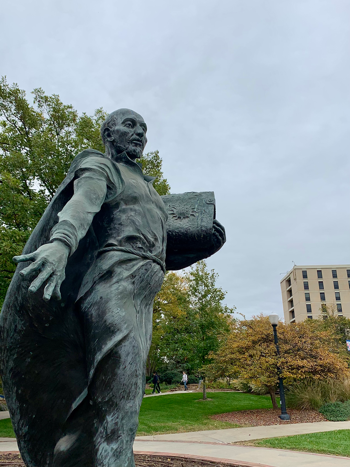 fall foliage by the St. Ignatius statue