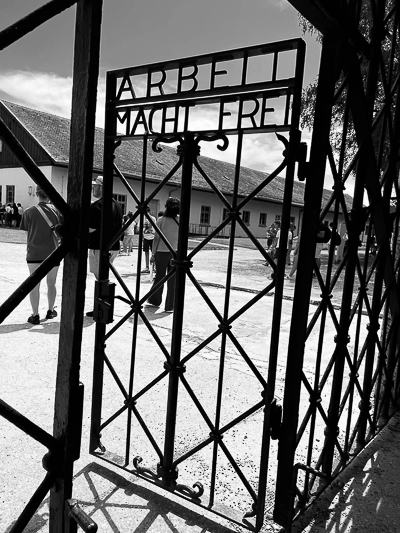 The &ldquo;Arbeit macht frei&rdquo; (work will set you free) gate at the Dachau Nazi concentration camp.