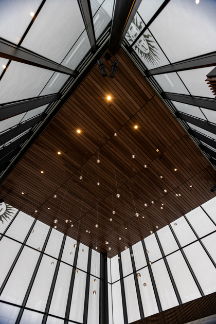 Lights on the ceiling of the chapel.