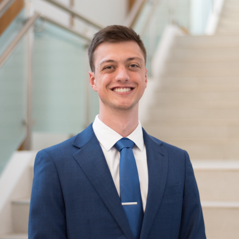 Andrew Triplett, pictured in the Harper Center.