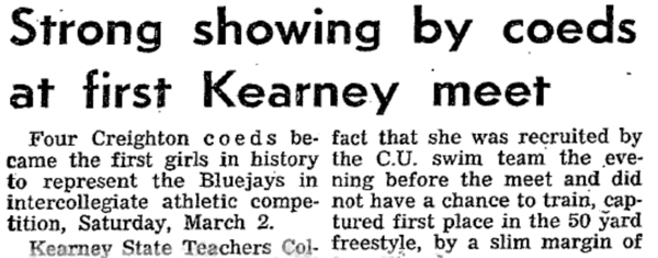 Headline about first female swimmers.