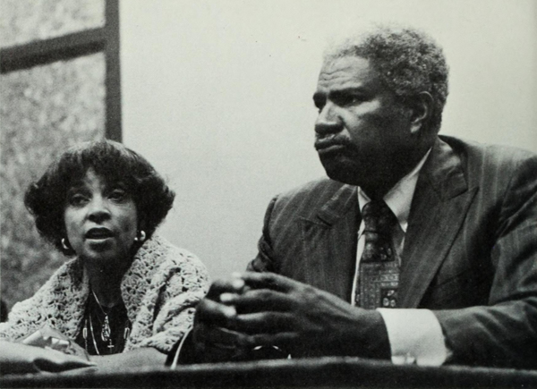 Dee and Davis speaking at Creighton.