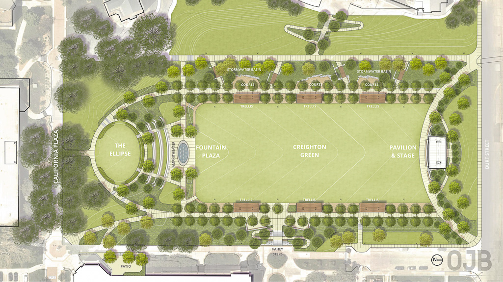 Campus quadrangle site map. OJB Landscape Architecture.  ​