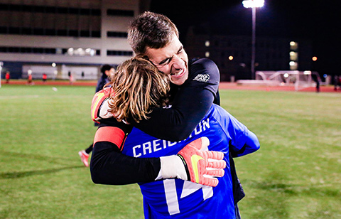 Soccer team jubilation shot