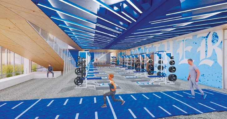 A rendering of the Sports Performance Center weight room. GLGR