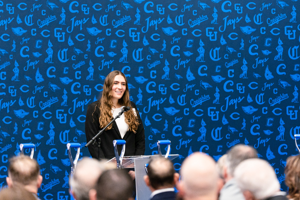 Elizabeth Gentry speaks at the Sports Performance Center groundbreaking event.