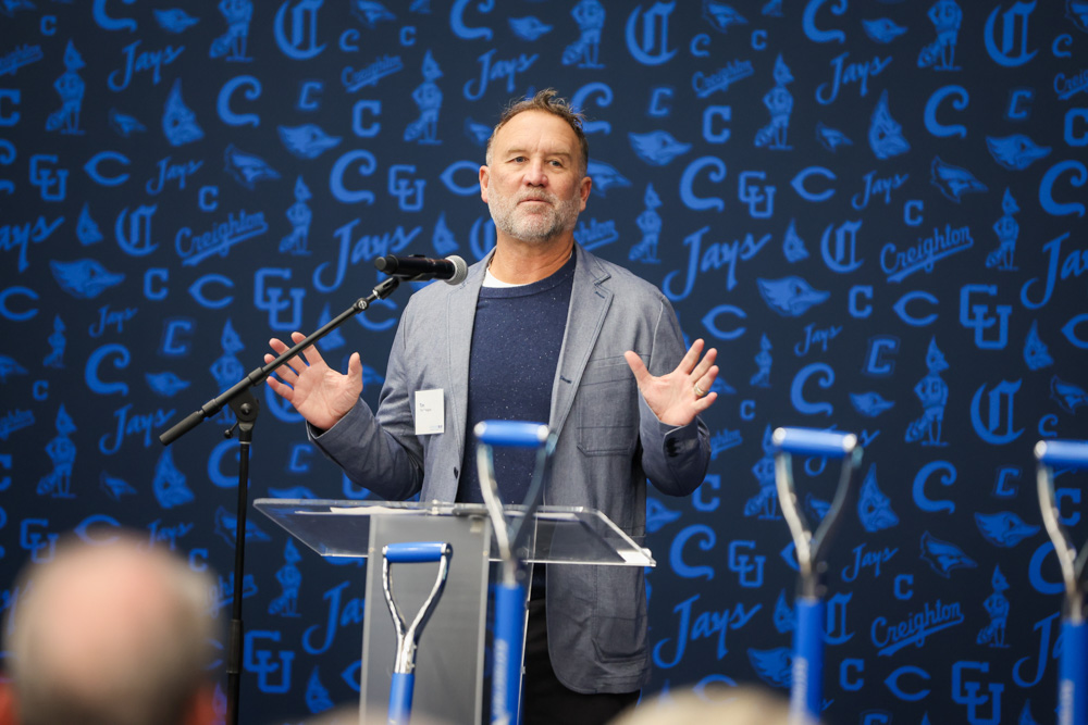 Tim Gallagher speaks at the Sports Performance Center groundbreaking event.