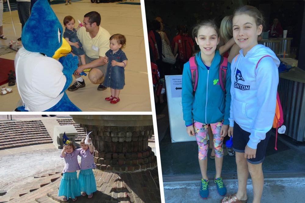 A collage of photos of twin sisters