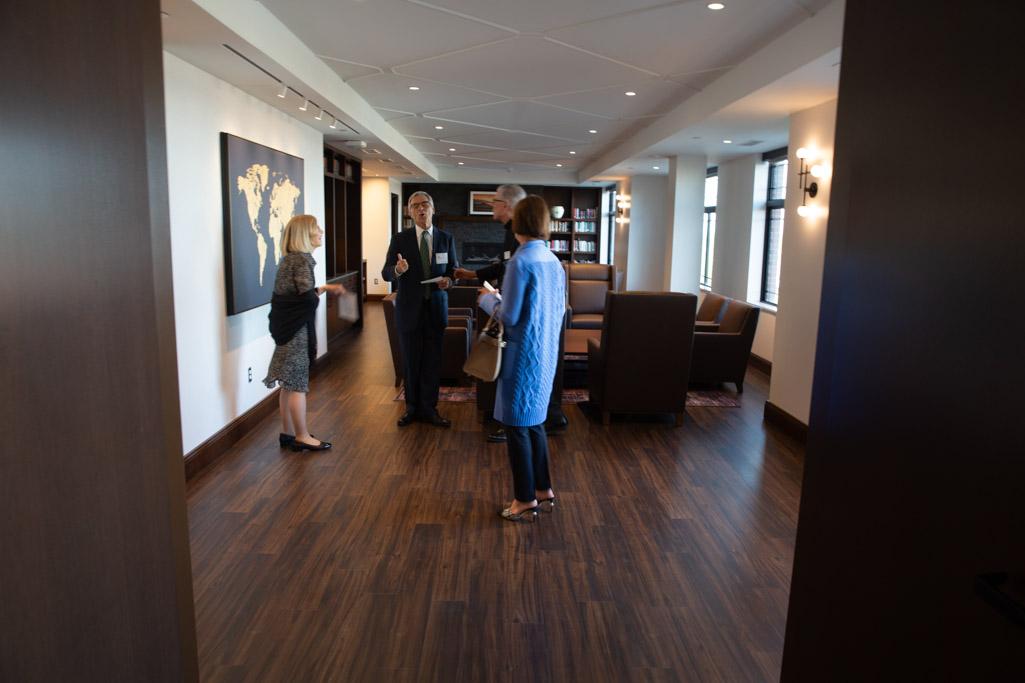People tour the library inside the Jesuit residence