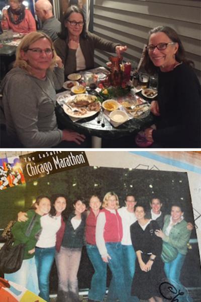 One photo of three sisters and another of them with family